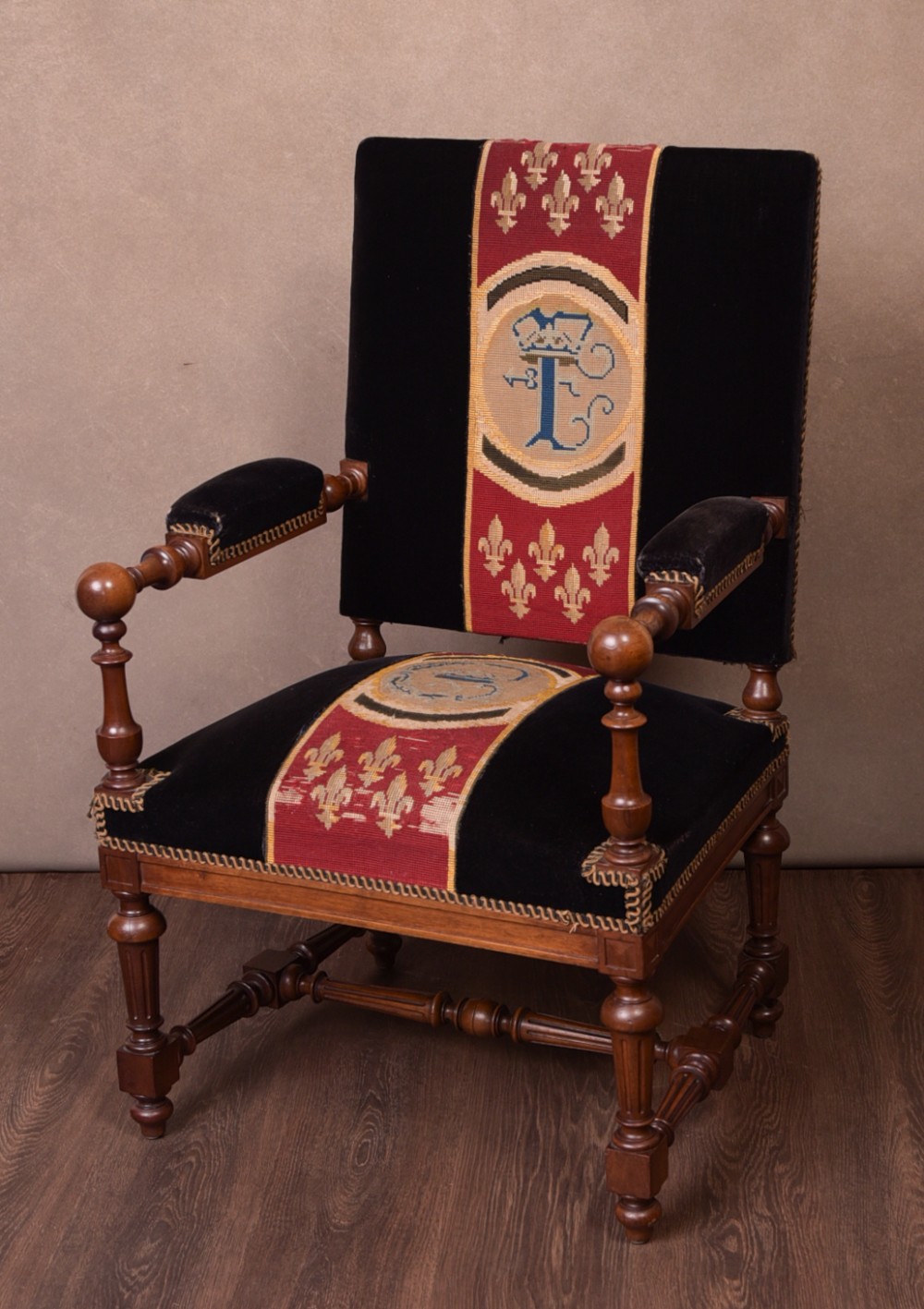 Unusual 19th Century Walnut and tapestry arm chair 