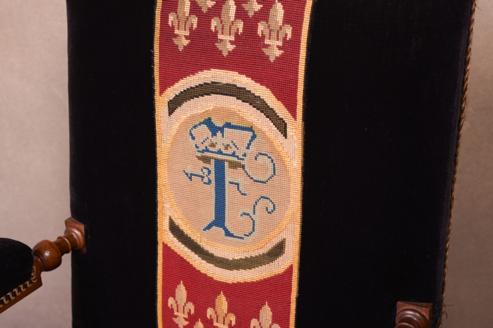 Unusual 19th Century Walnut and tapestry arm chair  View III