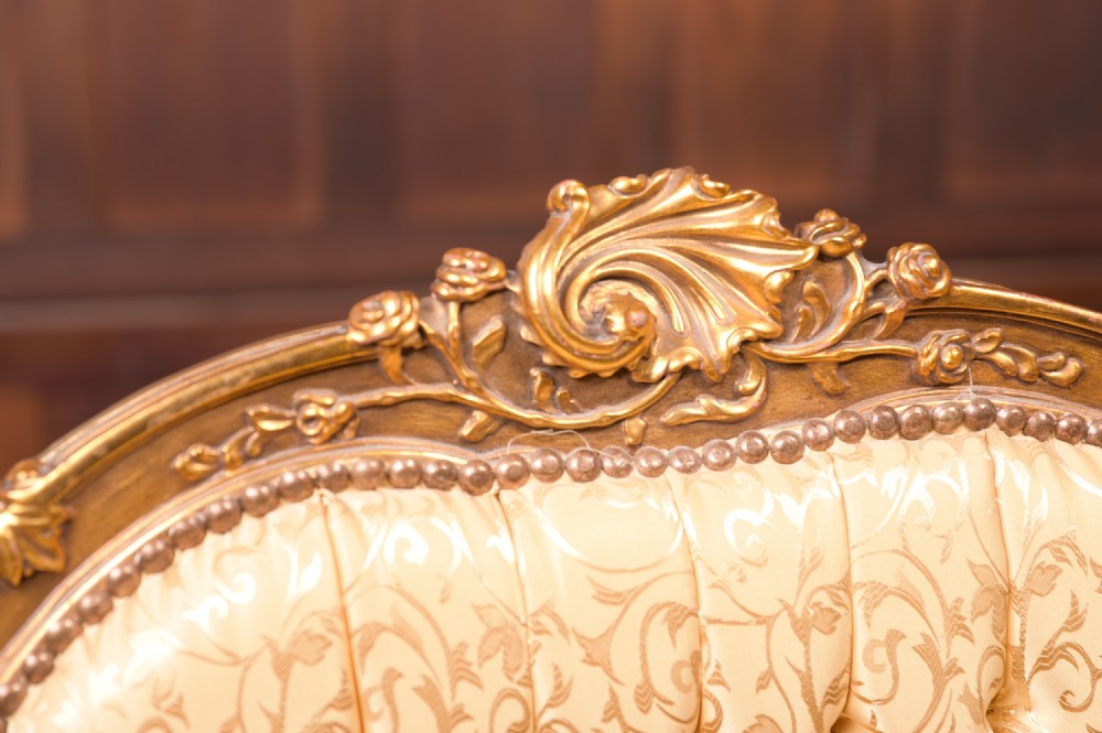 Stunning Pair of Victorian carved Gilt wood arm chairs  View II