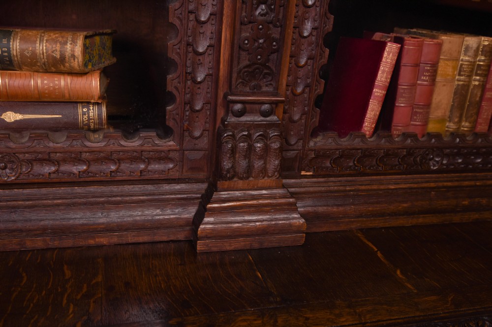 Outstanding Late 19th Century Carved oak 3 door Bookcase  View V