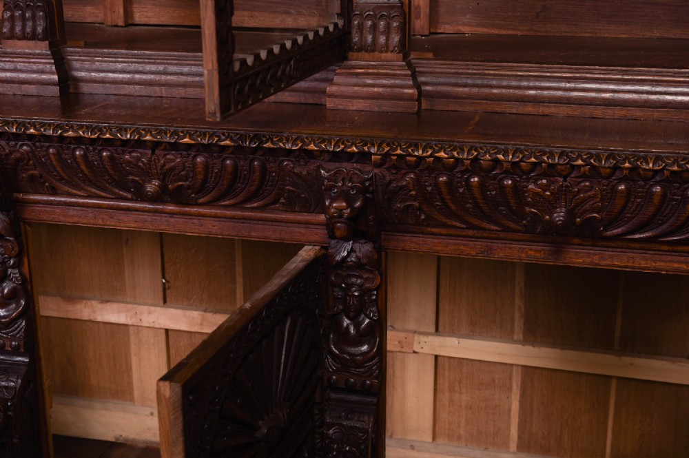 Outstanding Late 19th Century Carved oak 3 door Bookcase  View XV