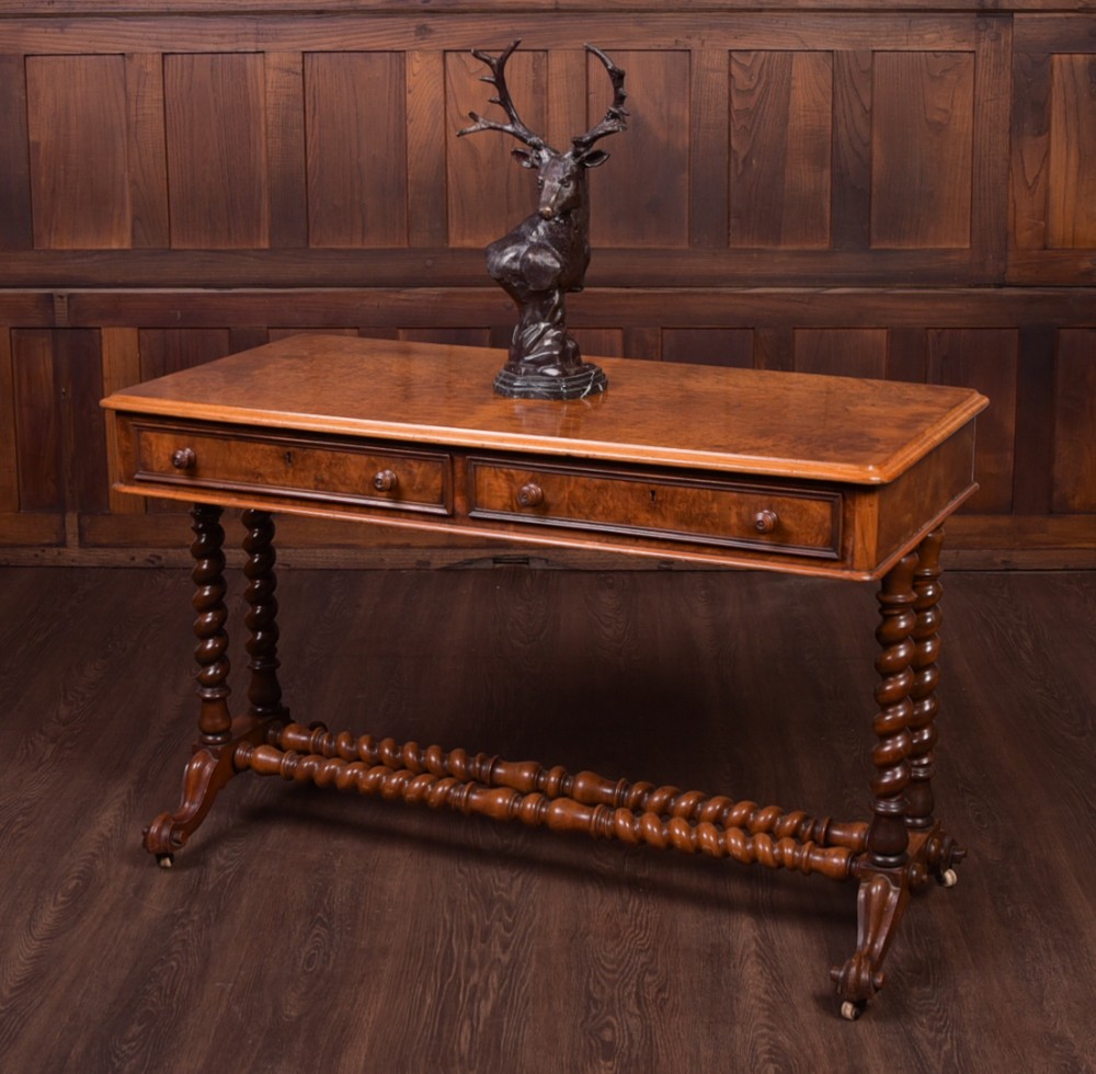 Quality Victorian Burr Walnut Barley twist Stretchered Side Table  