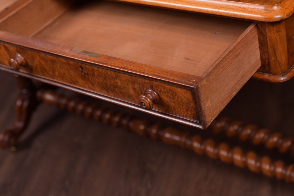Quality Victorian Burr Walnut Barley twist Stretchered Side Table   View VI