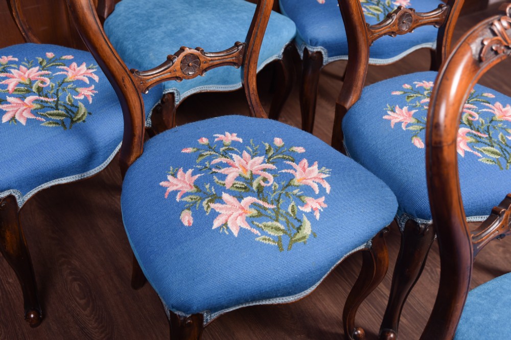 Fantastic set of 6 Victorian Walnut Balloon back dining chairs  View IV