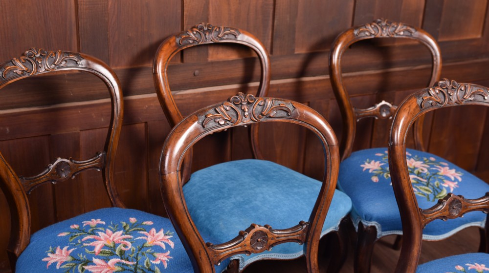 Fantastic set of 6 Victorian Walnut Balloon back dining chairs  View XV
