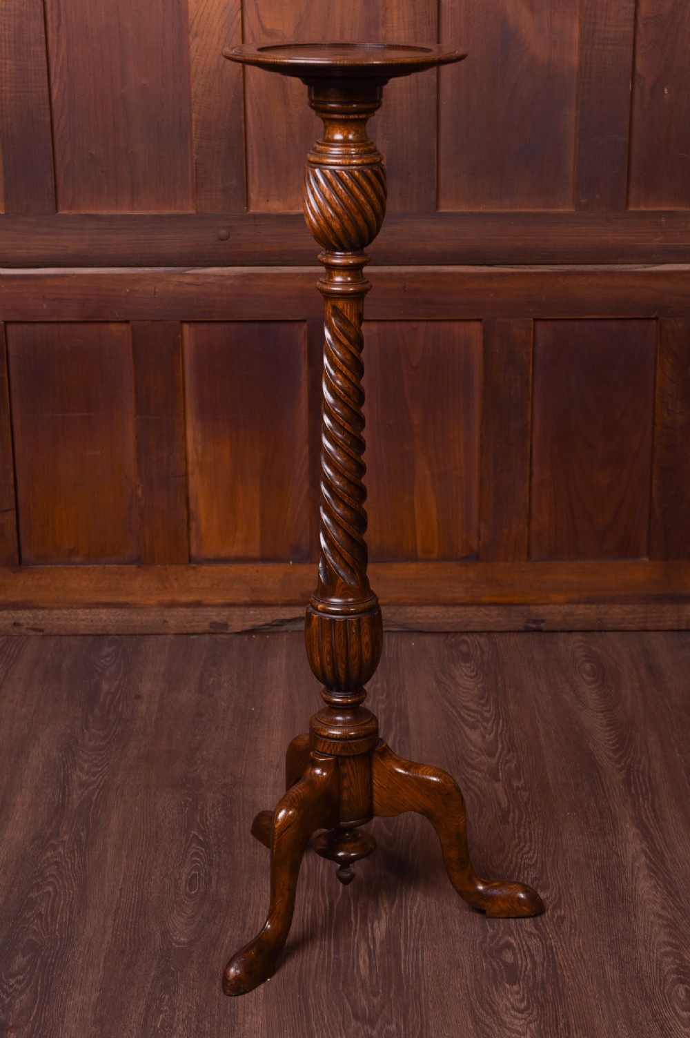 Edwardian oak plant Torchiere stand