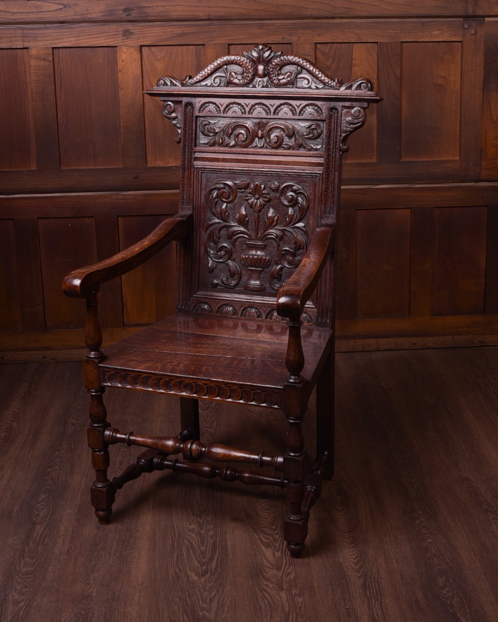 19th Century Carved oak arm chair 