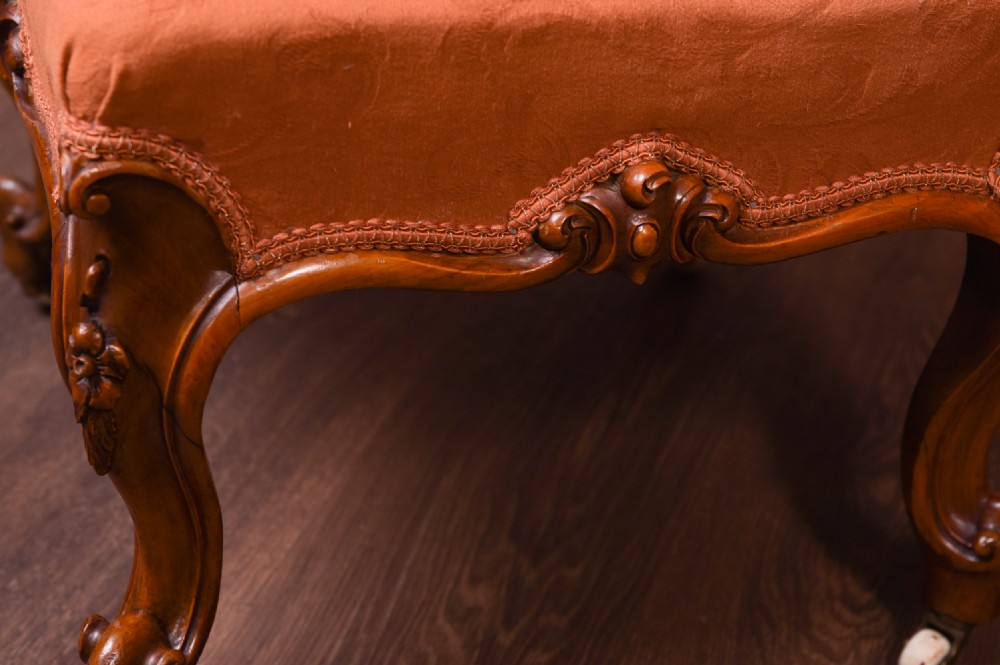 Superb Victorian Carved Walnut Cabriole leg stool View IV