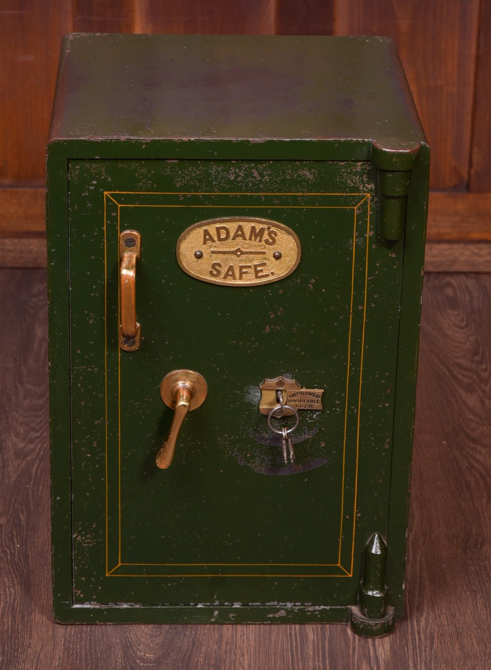 Edwardian steel Adams safe with key 