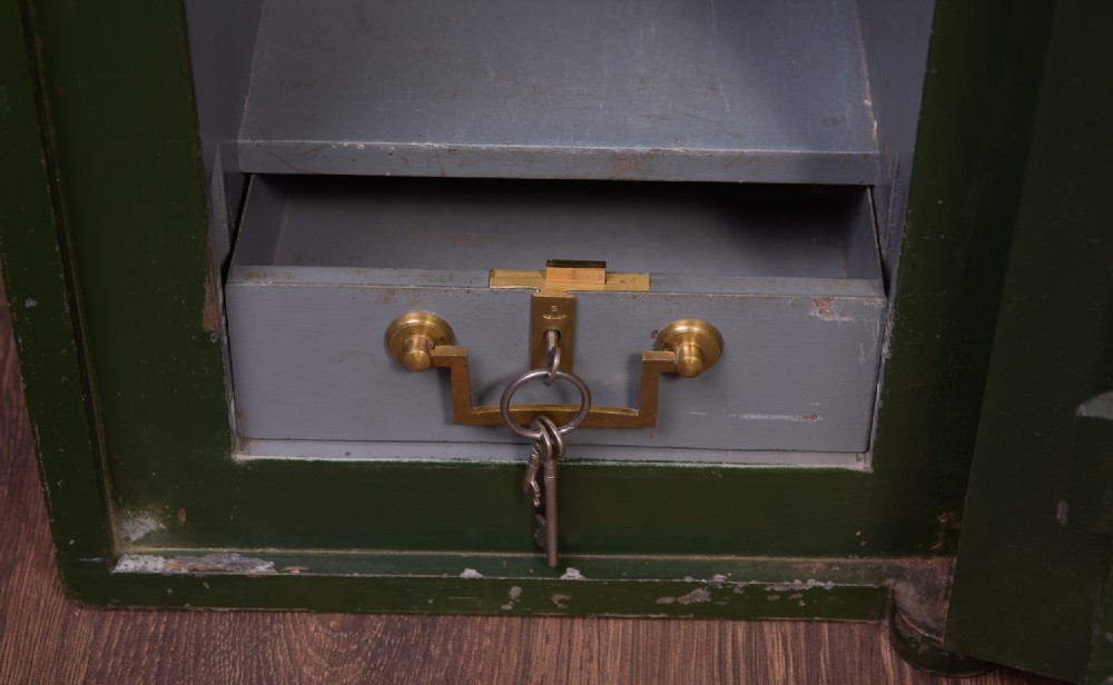 Edwardian steel Adams safe with key  View XI