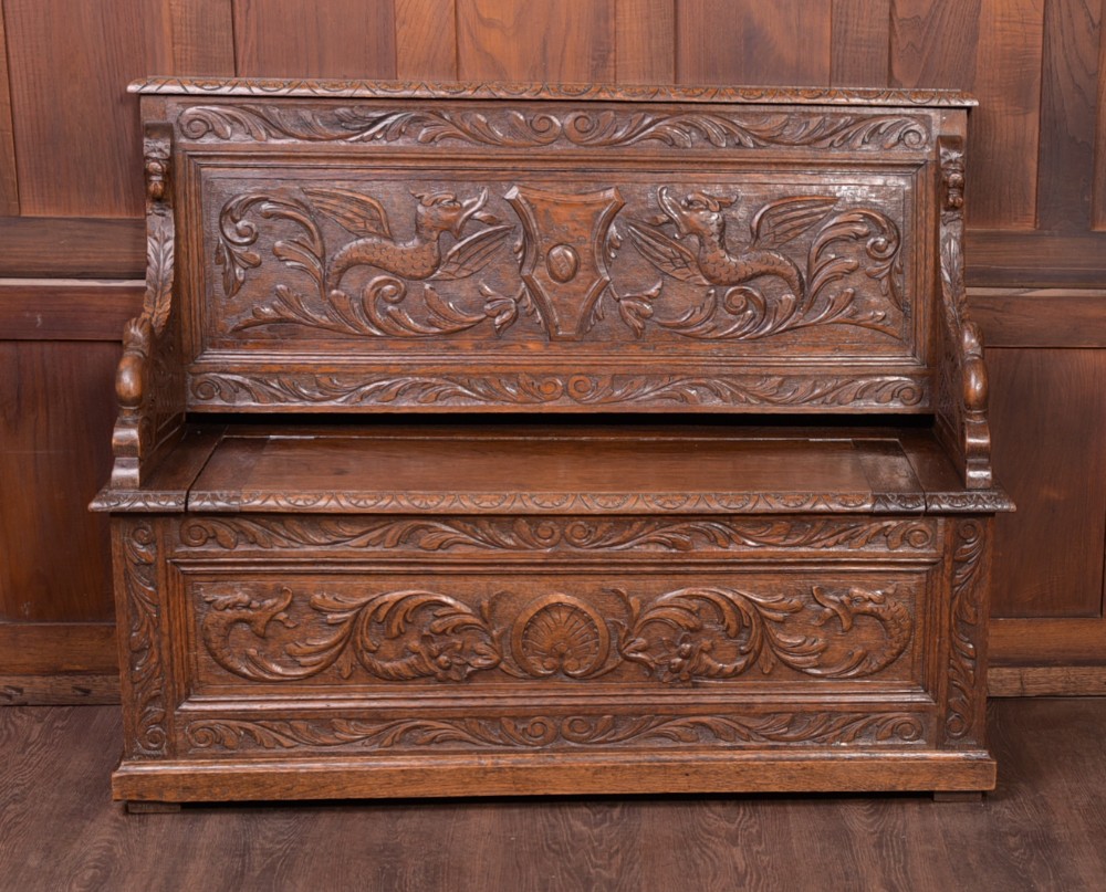 Victorian Carved Oak Hall Bench 