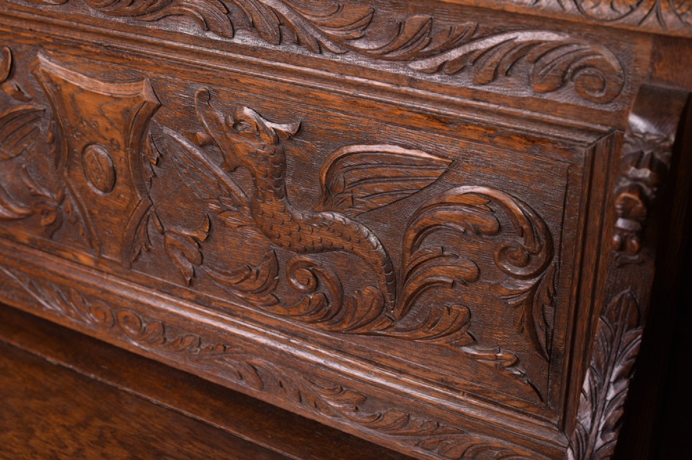 Victorian Carved Oak Hall Bench  View IV