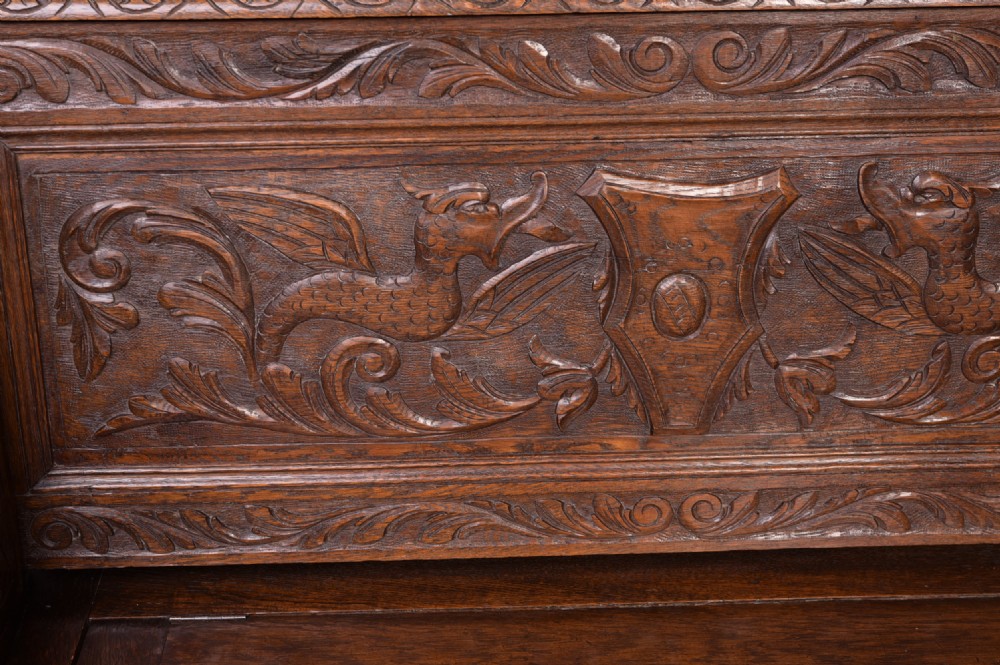 Victorian Carved Oak Hall Bench  View VI