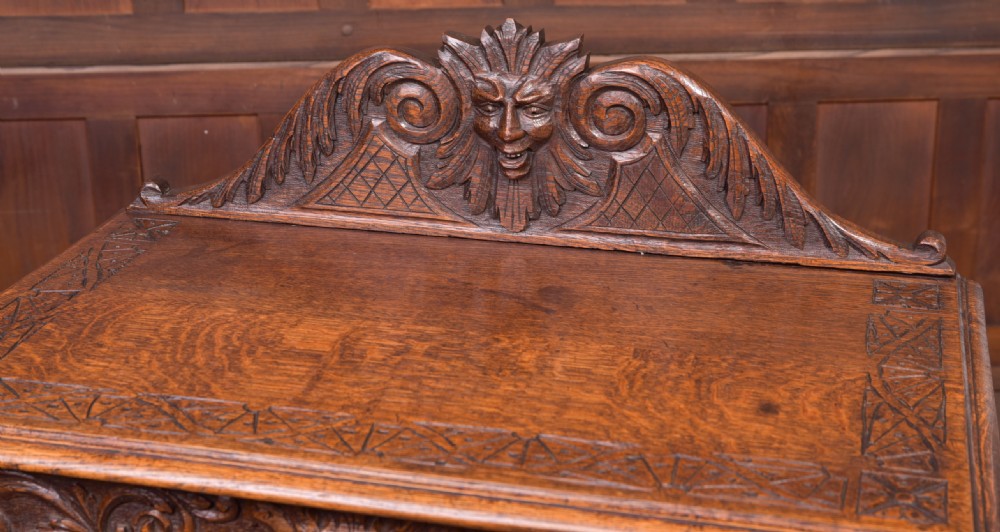 Carved oak green man Hall table View II