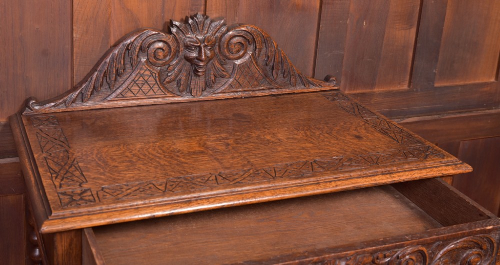 Carved oak green man Hall table View IX