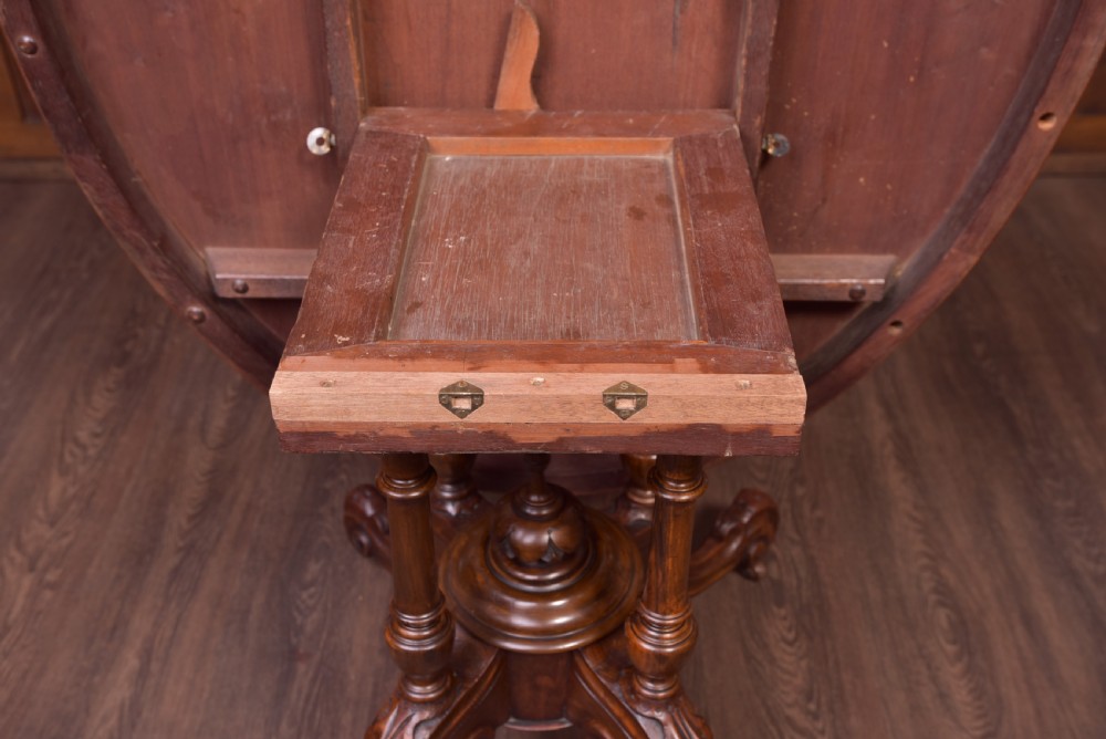 Fabulous Victorian Inlaid Burr Walnut snap top loo table  View XV