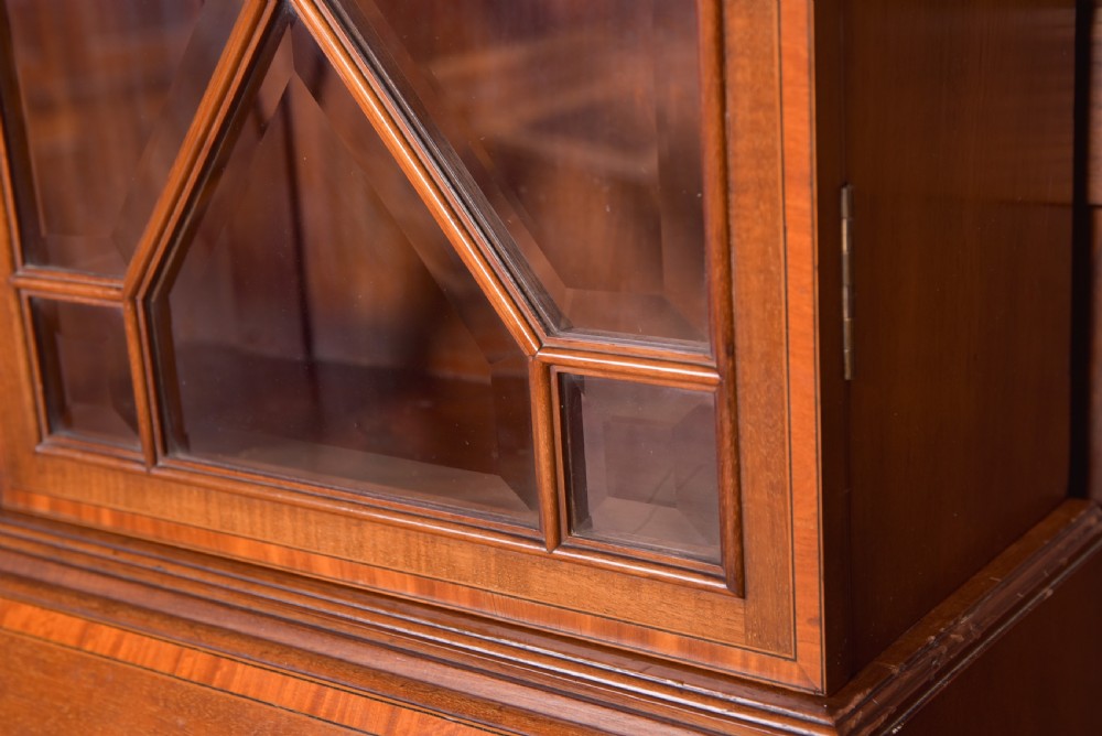 Handsome Edwardian inlaid Mahogany Bureau Bookcase View IX