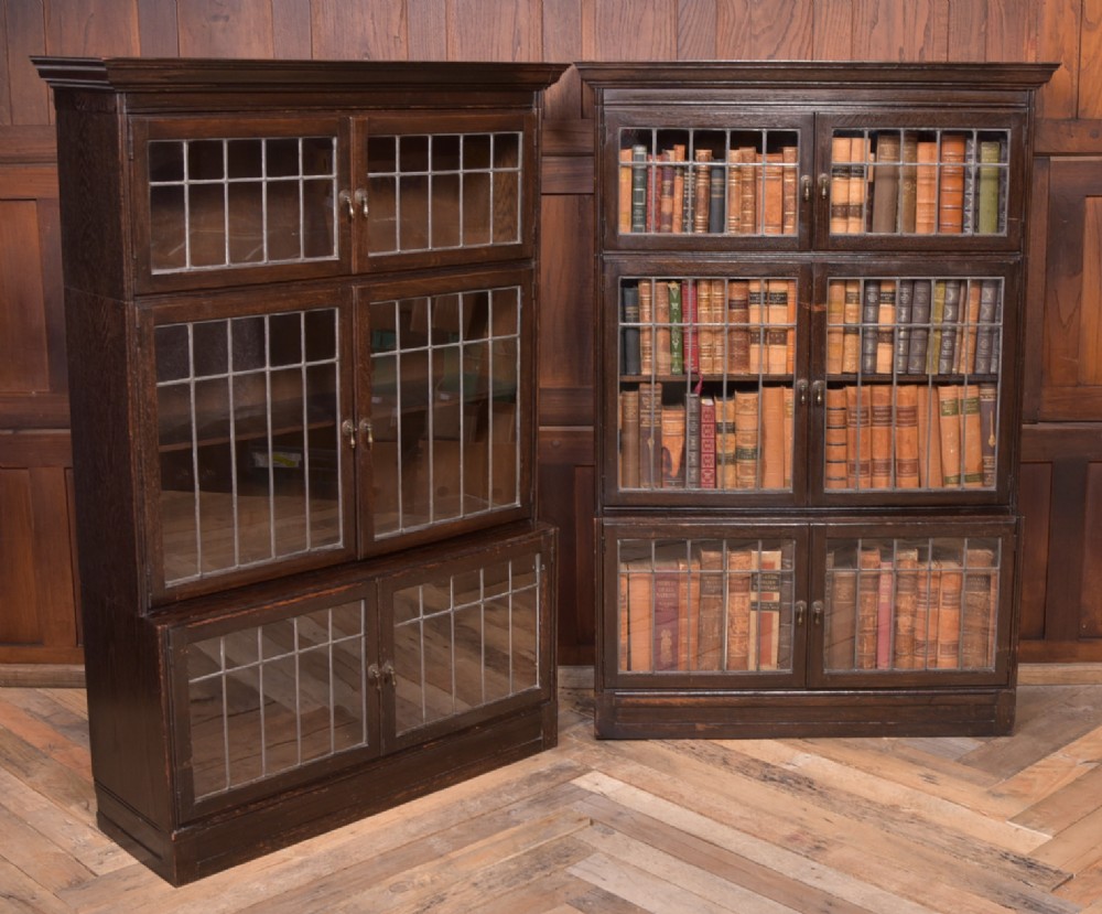 Matching Pair of Edwardian Oak Sectional Bookcases