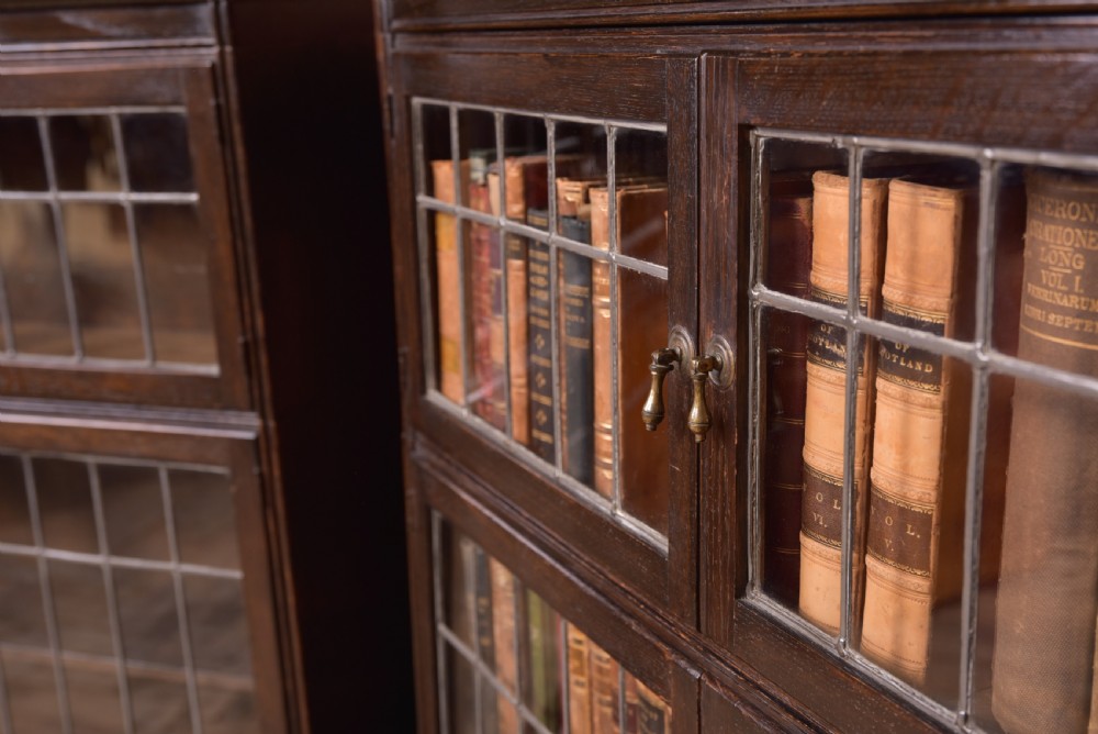 Matching Pair of Edwardian Oak Sectional Bookcases View IV