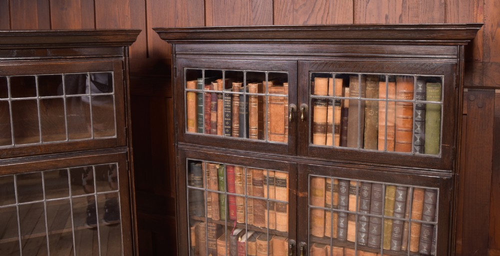 Matching Pair of Edwardian Oak Sectional Bookcases View VI