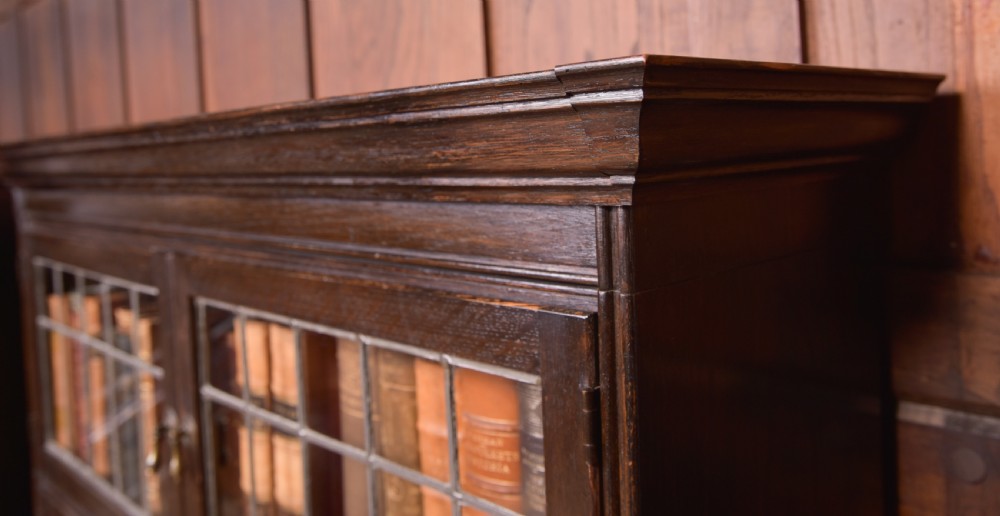 Matching Pair of Edwardian Oak Sectional Bookcases View XVI
