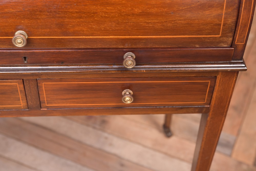 Neat Edwardian Inlaid Mahogany Cylinder writing desk View IV