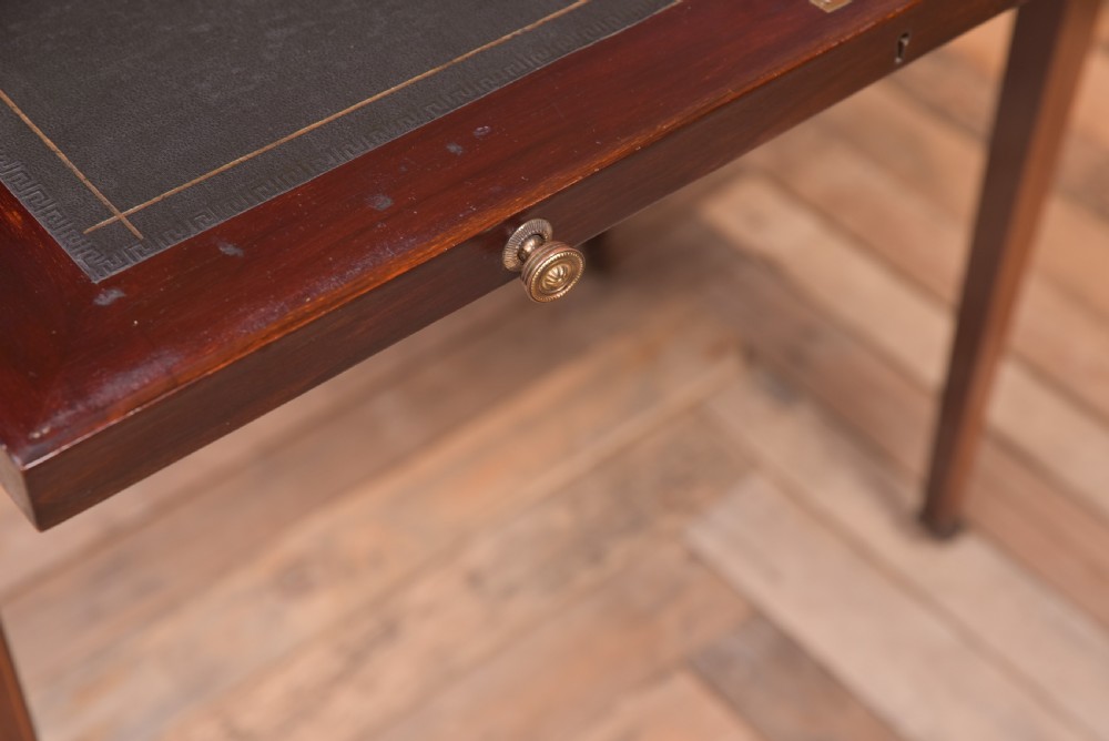 Neat Edwardian Inlaid Mahogany Cylinder writing desk View XI