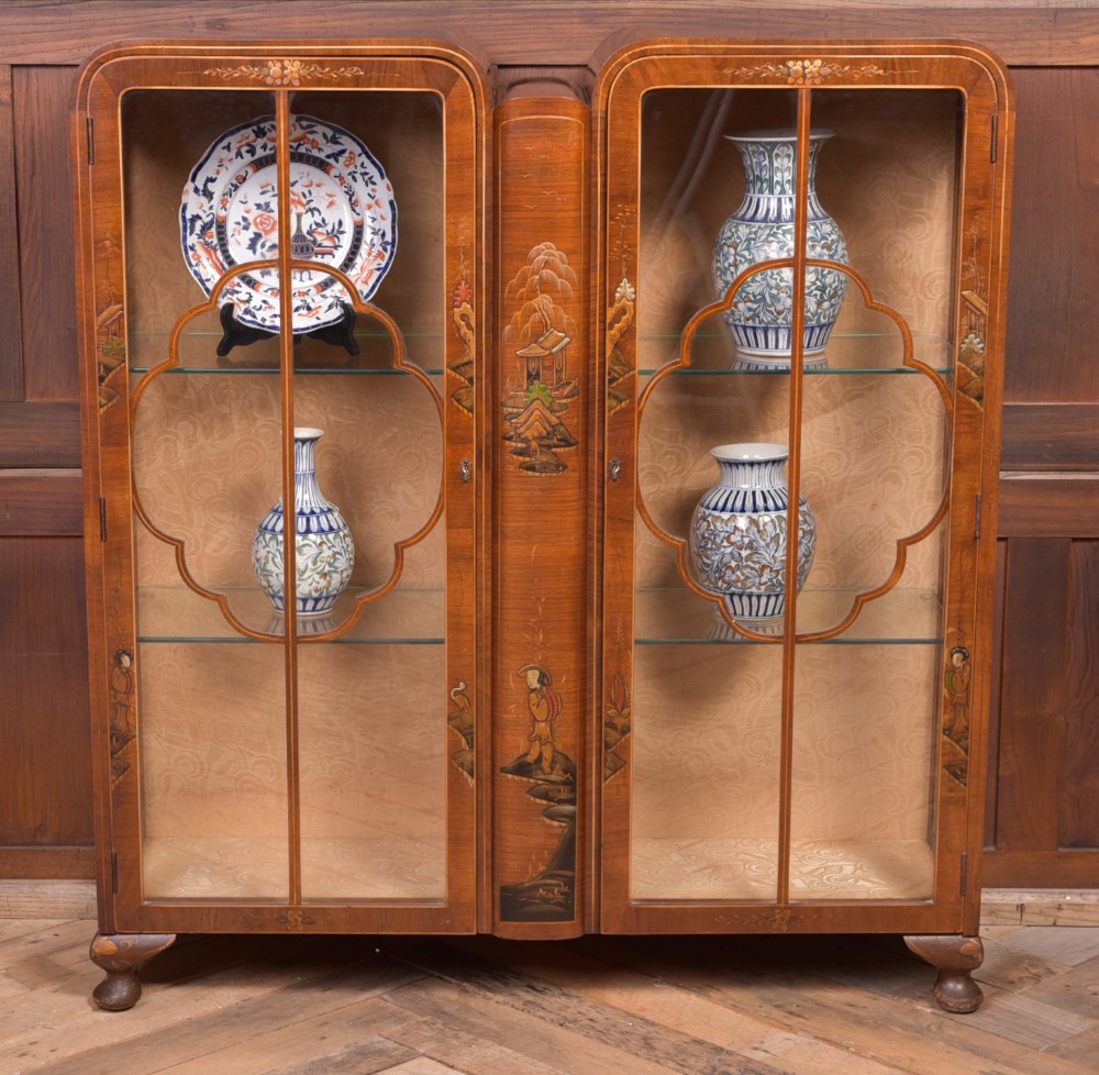 Walnut Chinoiserie Decorated Display Cabinet 