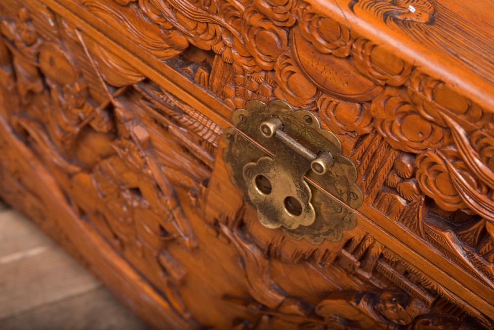 Superb Carved Chinese Camphor wood Blanket box View II