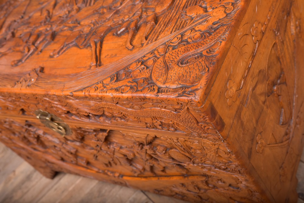 Superb Carved Chinese Camphor wood Blanket box View IV