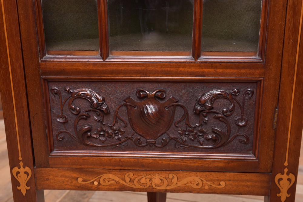 Edwardian inlaid Mahogany corner display cabinet  View VI