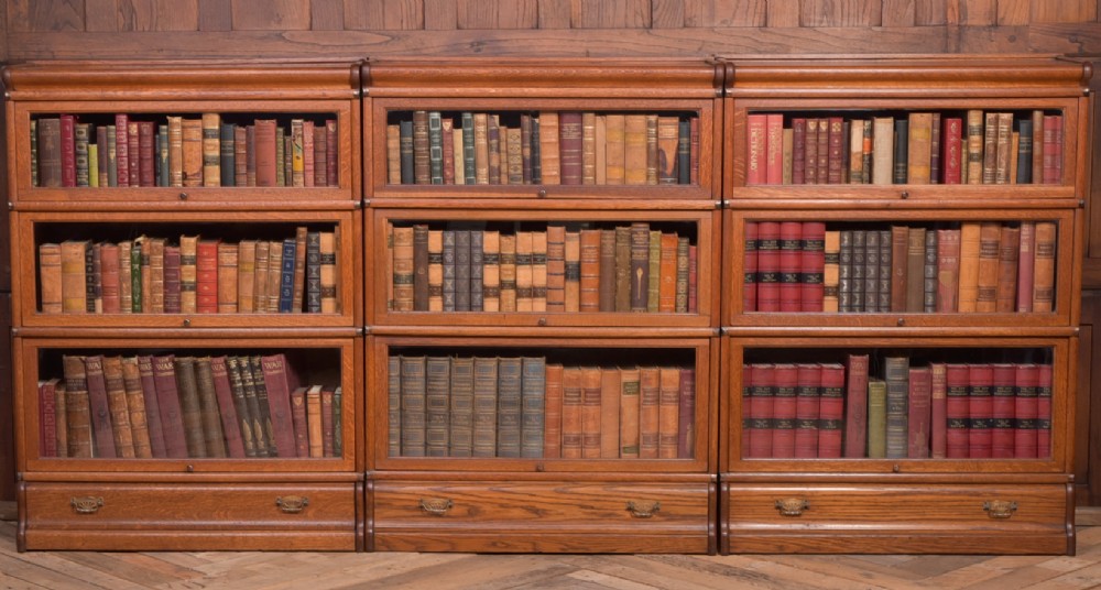 Set of 3 Oak Globe Wernicke sectional bookcases 