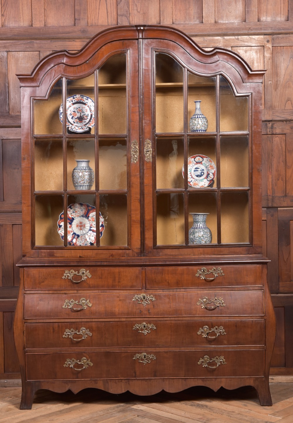 19th Century Walnut Dutch Bombe Display cabinet 