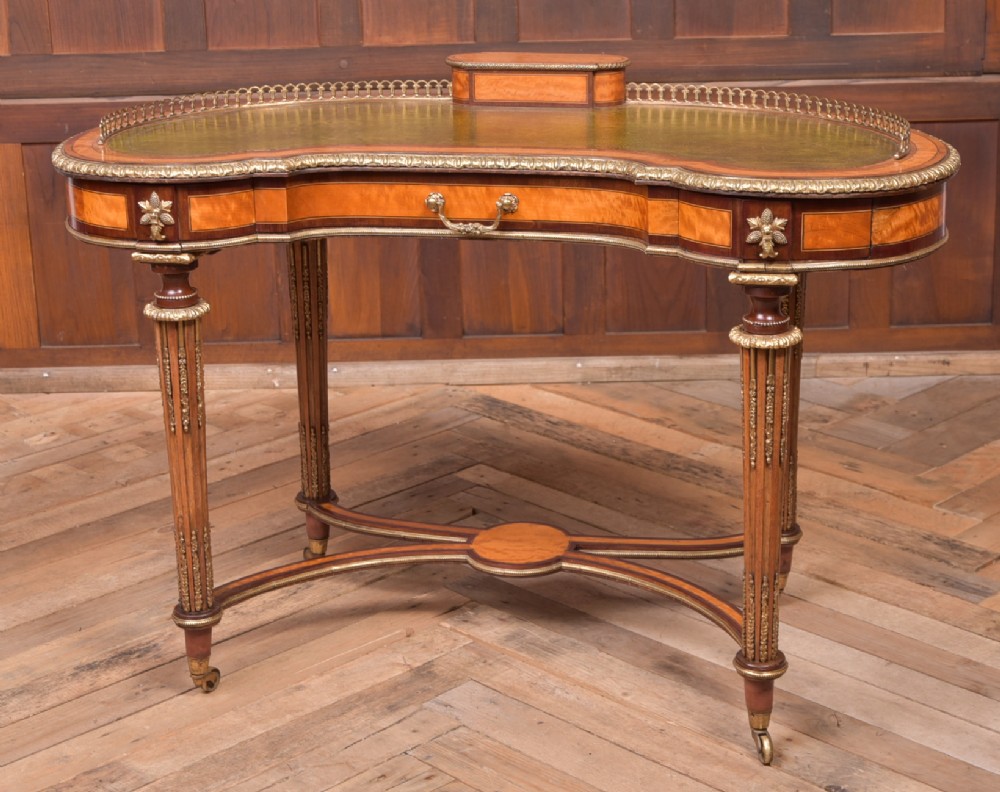 Outstanding Victorian Satinwood and rosewood Kidney shape writing desk
