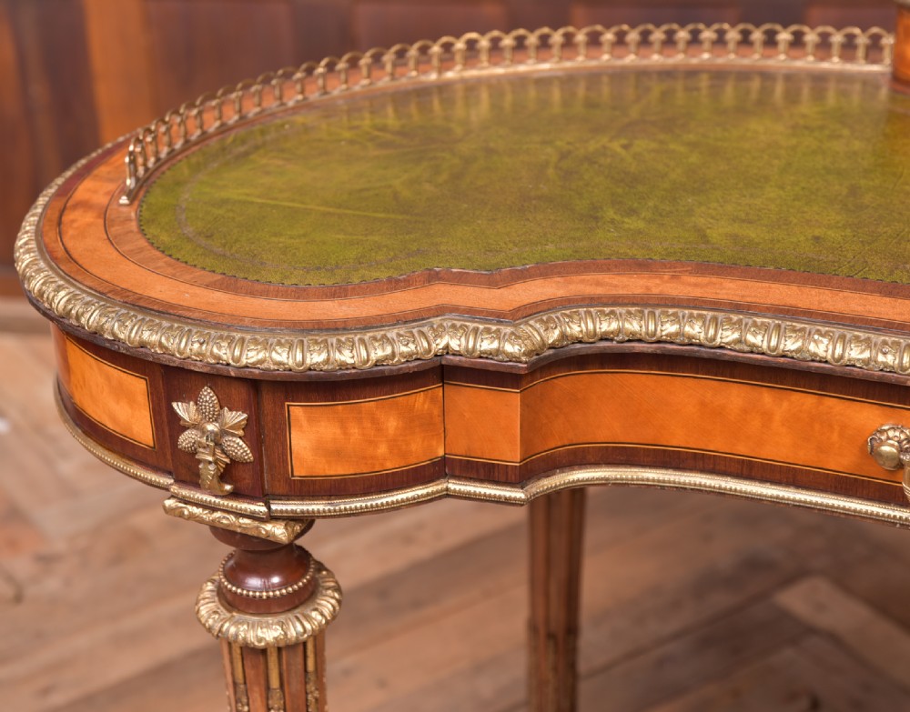 Outstanding Victorian Satinwood and rosewood Kidney shape writing desk View III