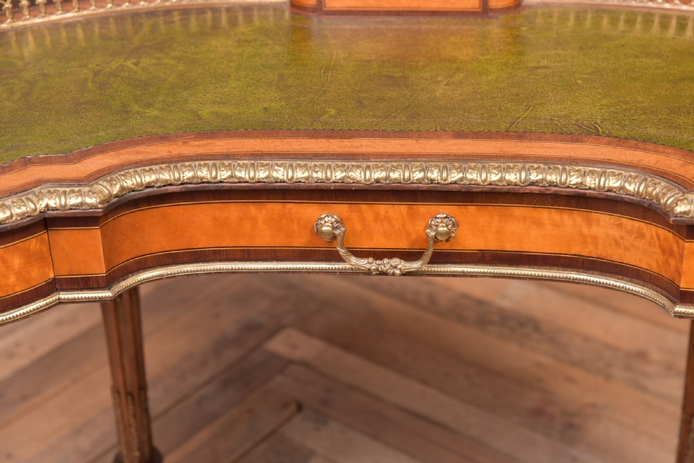Outstanding Victorian Satinwood and rosewood Kidney shape writing desk View V