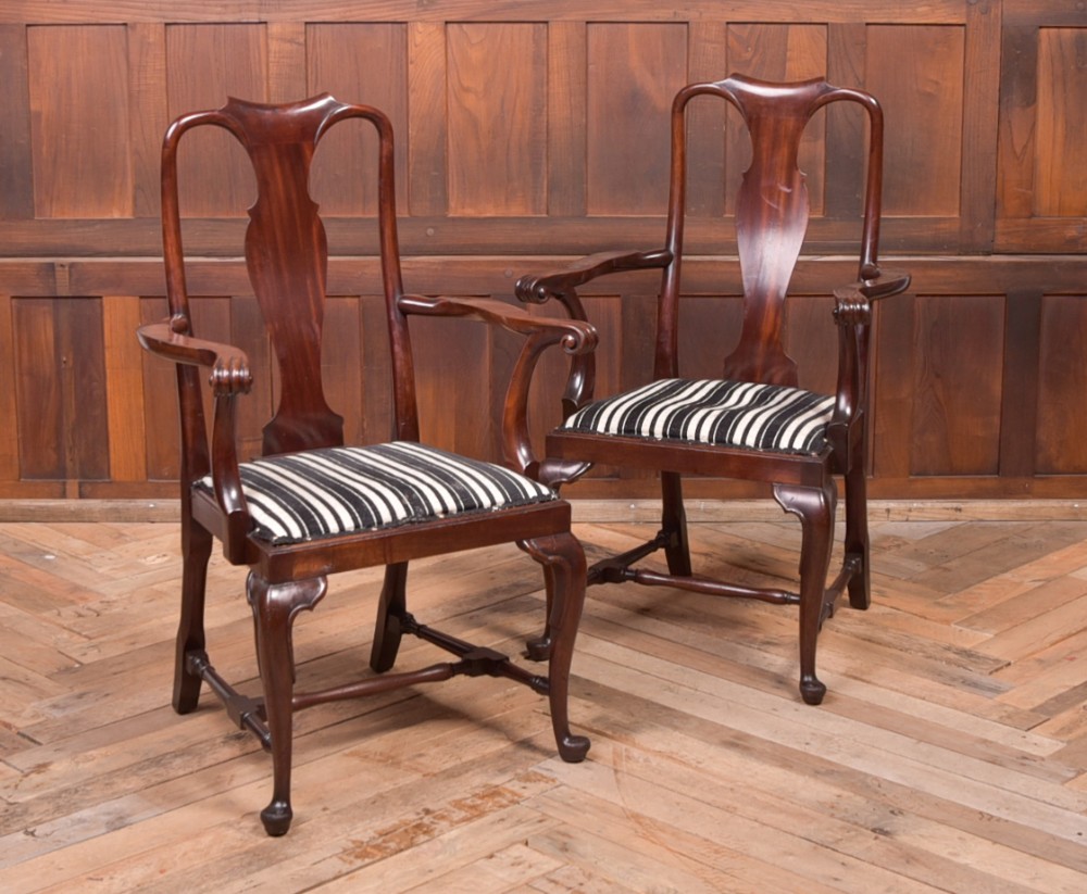 Pair Mahogany queen anne style library chairs 