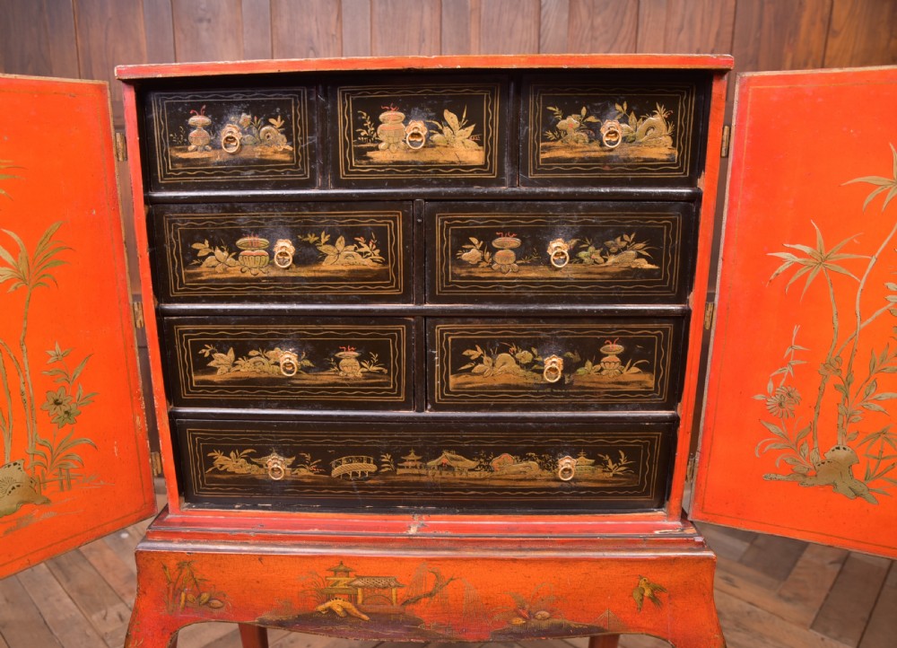 Superb Chinoiserie collectors cabinet on stand   View XVI