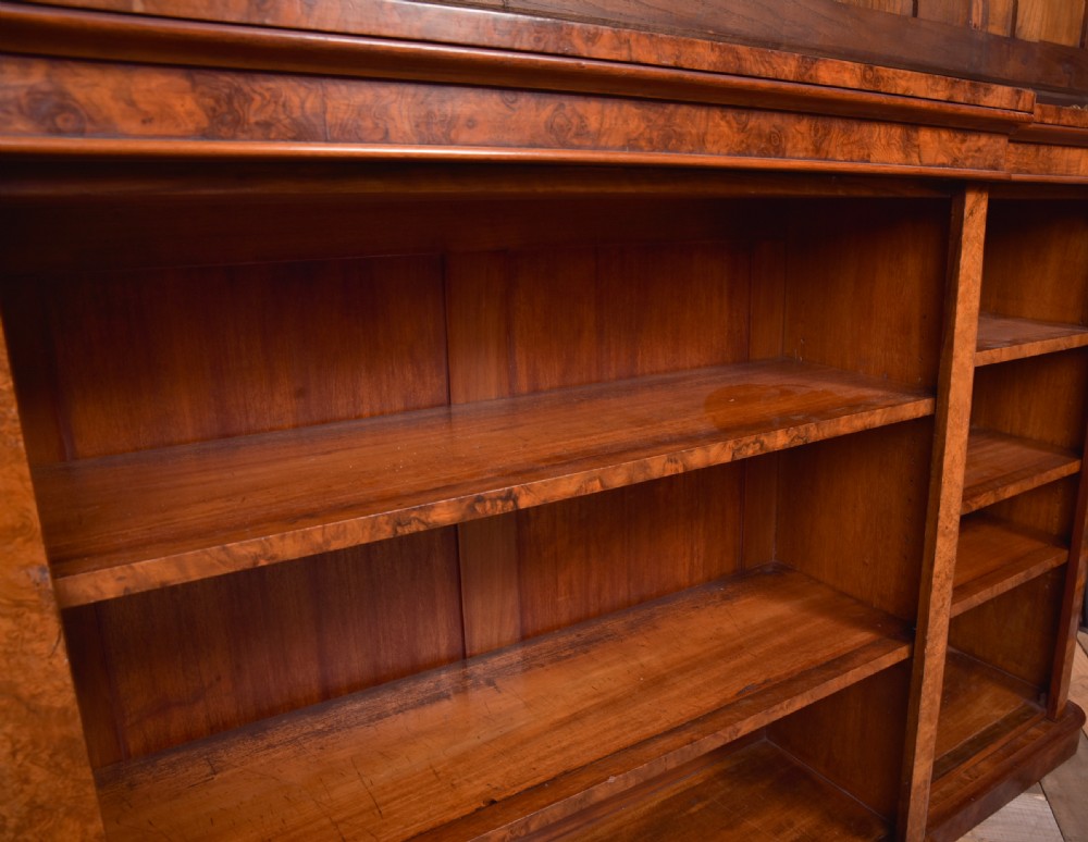 Victorian Burr Walnut Break fronted open Bookcase  View VI