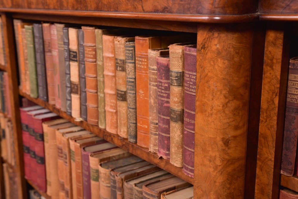Victorian Burr Walnut Break fronted open Bookcase  View XI