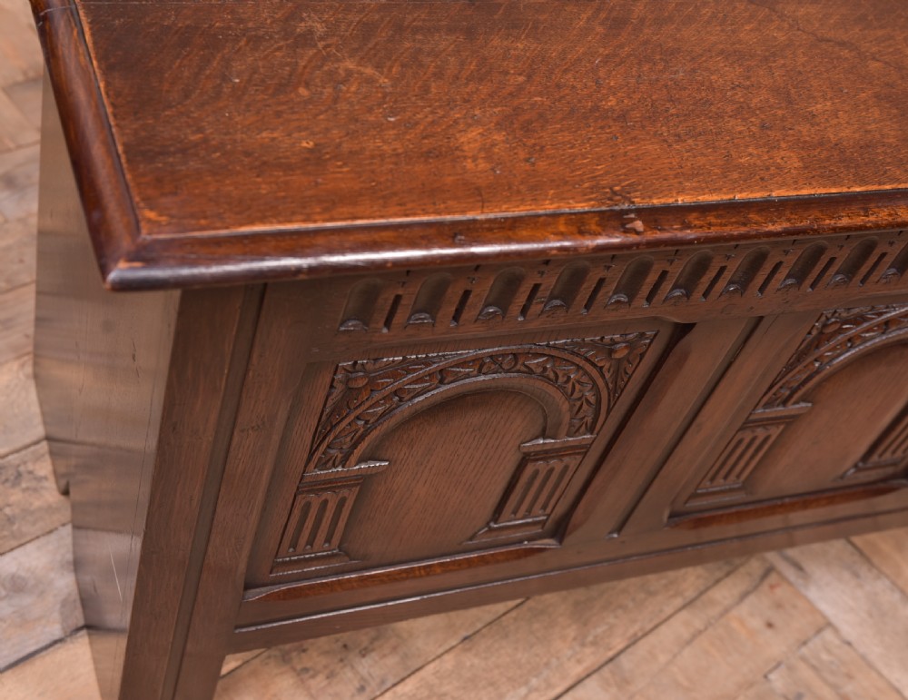 19th Century Carved Oak Blanket box  View III