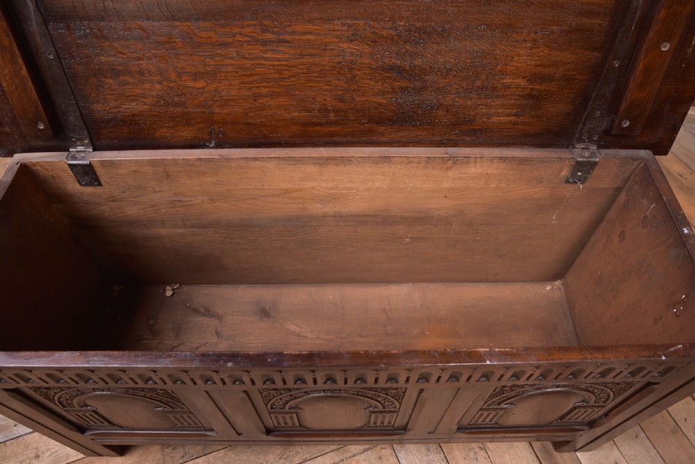 19th Century Carved Oak Blanket box  View VII