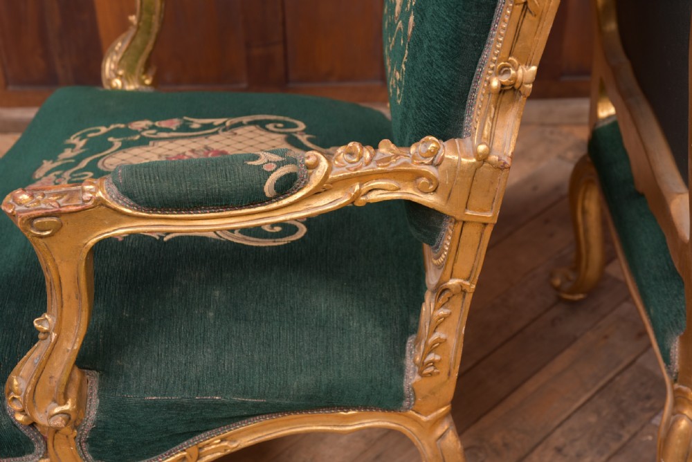 Pair of Victorian Gilt wood Arm Chairs  View XVIII