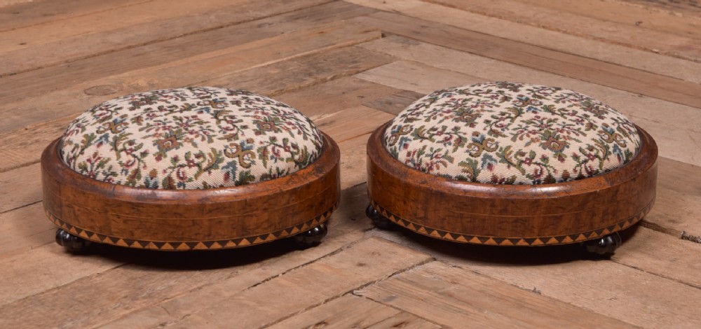 Pair of Victorian  inlaid walnut foot stools 