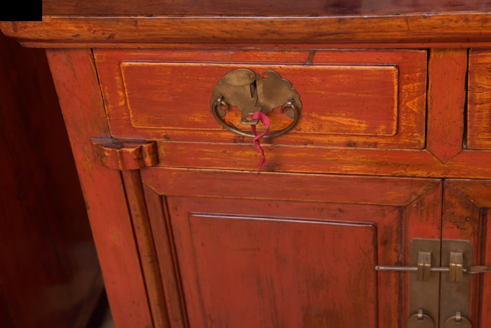 Pair of Chinese red lacquered side cabinets   View III