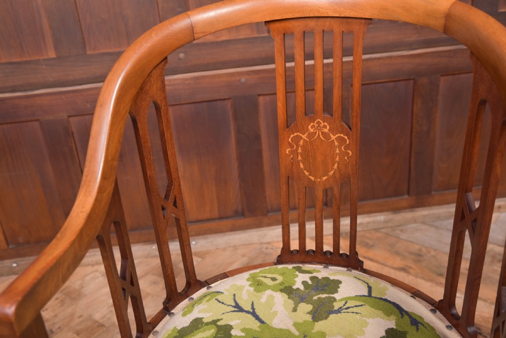 Edwardian inlaid Mahogany tub chair  View III