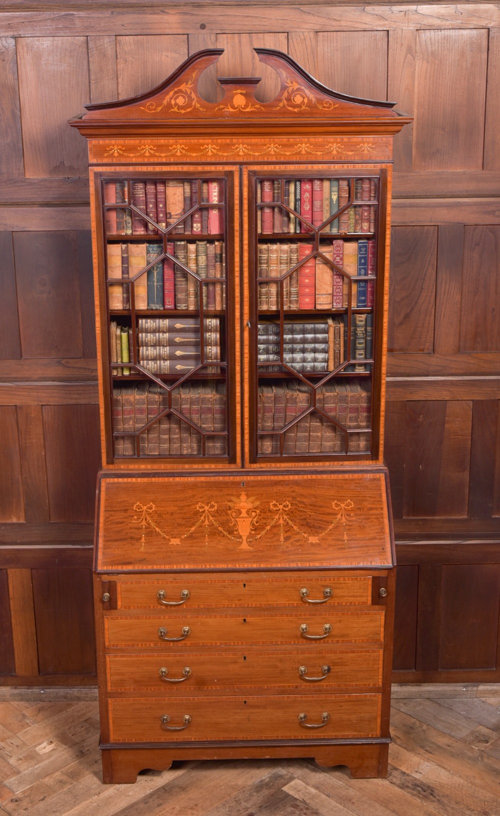 Edwardian Marquetry inlaid Bureau bookcase 