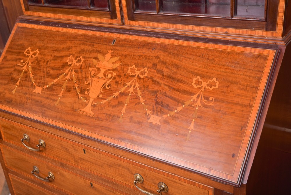 Edwardian Marquetry inlaid Bureau bookcase  View VI