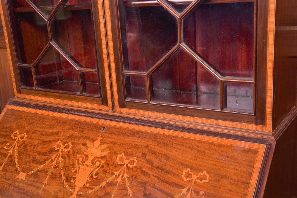 Edwardian Marquetry inlaid Bureau bookcase  View VIII