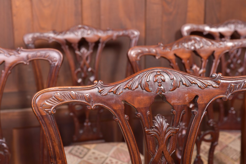 Fantastic Set of 8 Edwardian Mahogany Chippendale Style chairs  View II